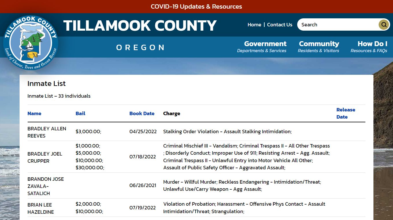 Inmate List | Tillamook County OR