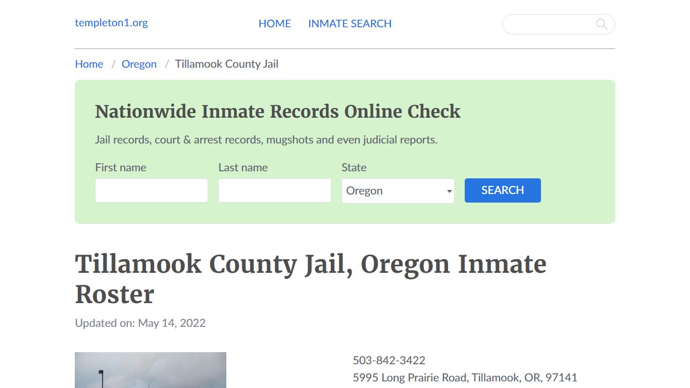 Tillamook County Jail, Oregon Inmate Booking