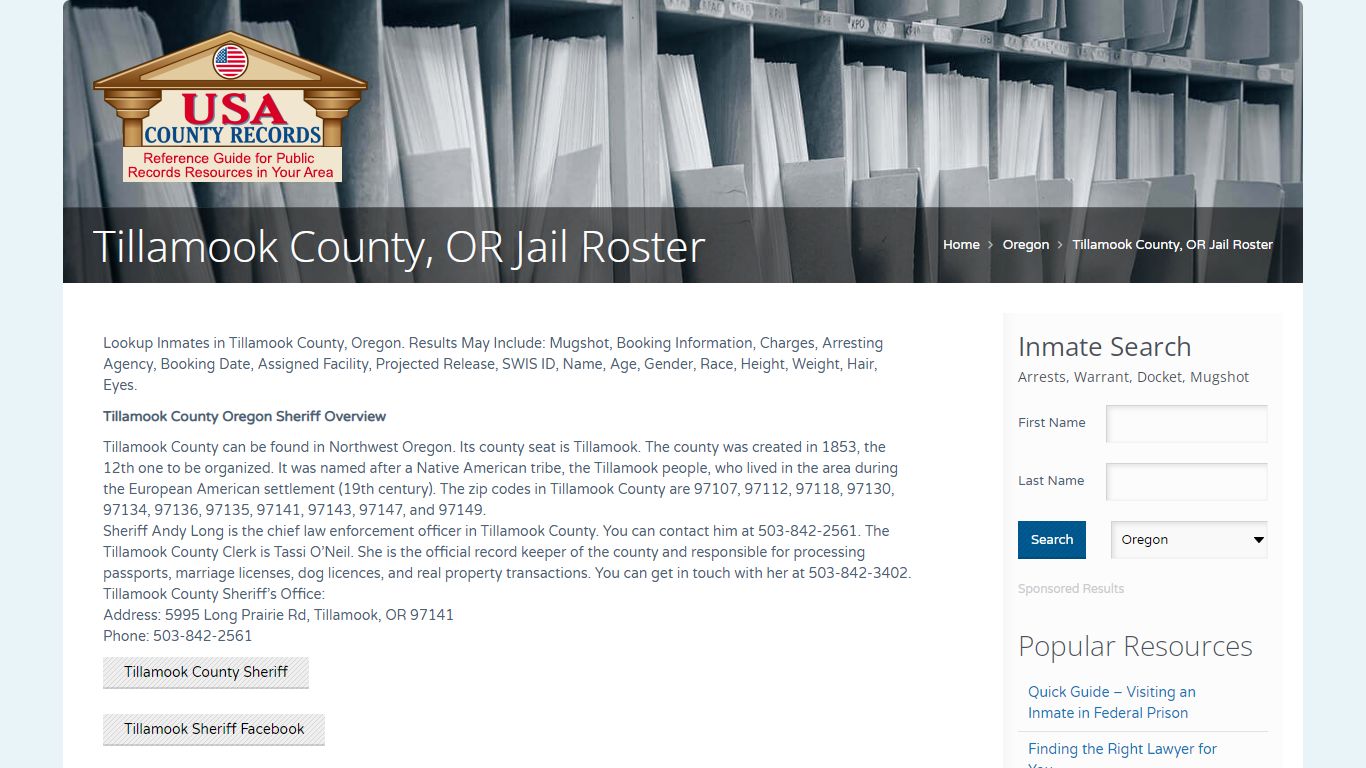 Tillamook County, OR Jail Roster | Name Search